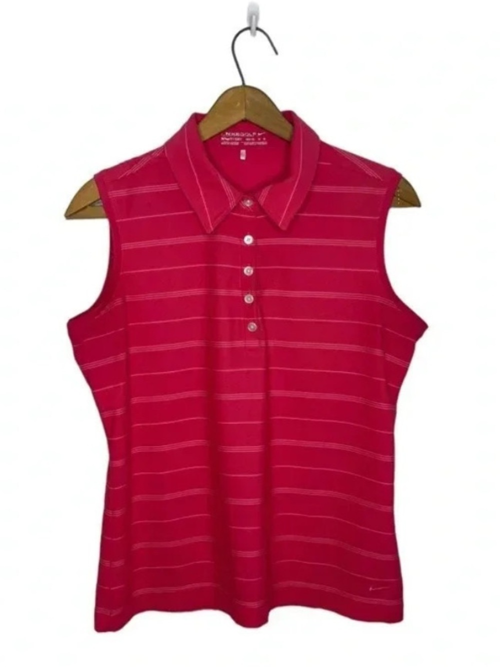Nike Golf Dri-Fit Medium Sleeveless Polo Shirt Pink Striped Activewear Top